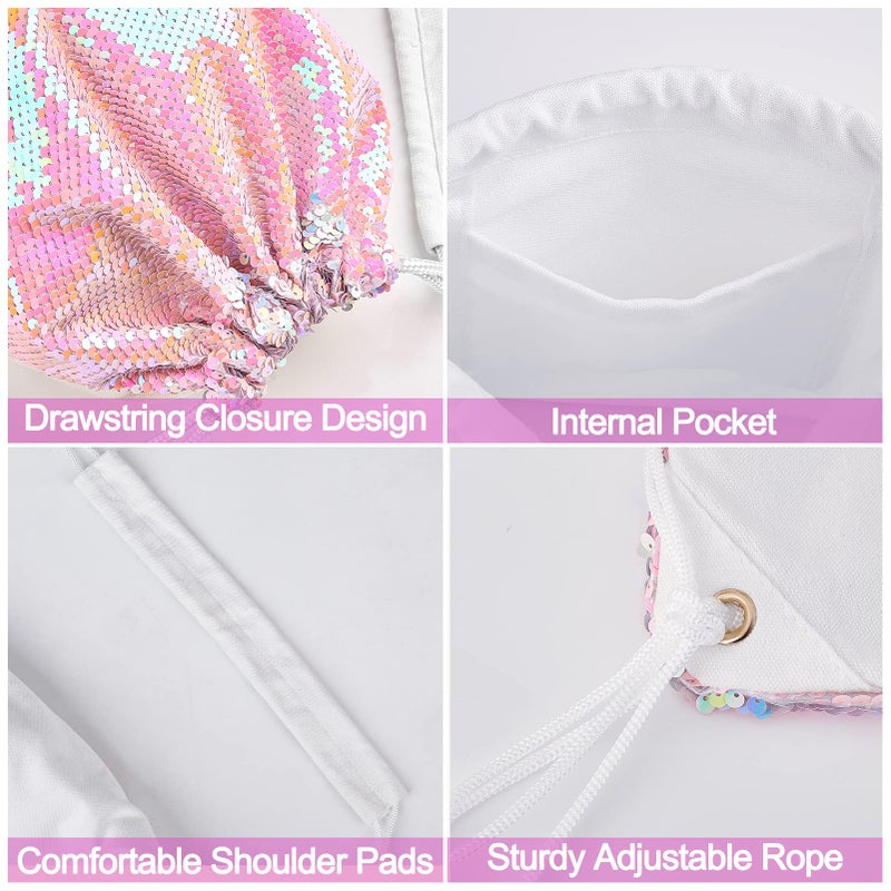 MHJY Sparkly Drawstring Backpack Mermaid Sequin Dance Bag Sports Gym Beach Swim Backpack Birthday Easter Gift Bag - Image 4